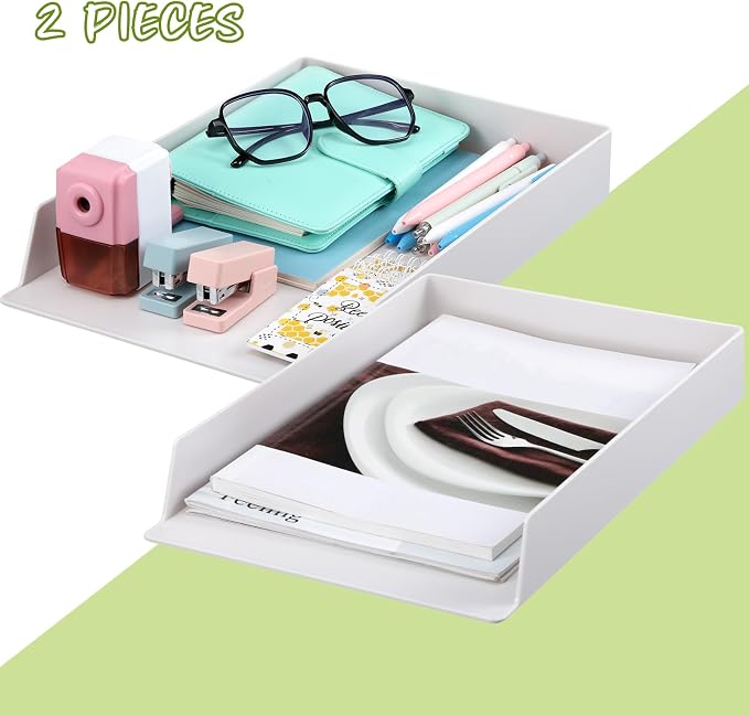 2 Pcs Stackable Desk Organizer Trays Rectangular Plastic Desk Holder Desktop - Image 2