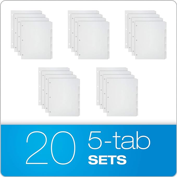 Oxford Blank Write On Binder Dividers, 1/5 Cut Tabs, 3 Hole Punch Dividers in 5 - Image 3