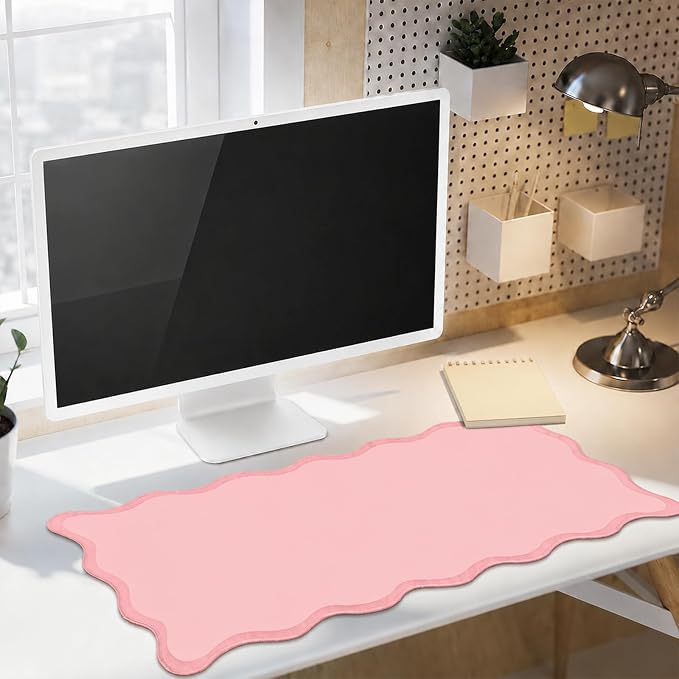 Hahafelt Scalloped Desk Mat Large Desk Pad Cute Coquette Table Mat Back to - Image 7