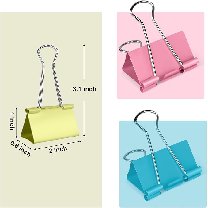 Ufmarine Extra Large Binder Clips 2 inch Length, Colorful Paper Clips Large - Image 2