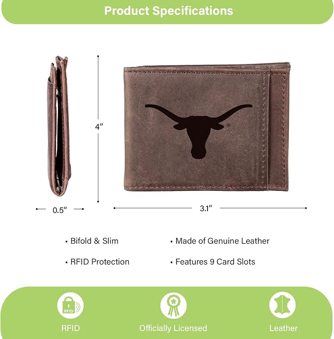 Team Sports America NCAA University of Texas Front Pocket Slim Wallet - Image 4