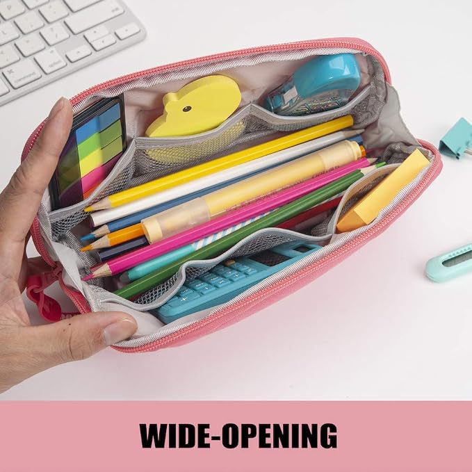 Sooez Wide-Opening Pencil Pen Case, Lightweight & Spacious Pencil Pouch Zipper - Image 3