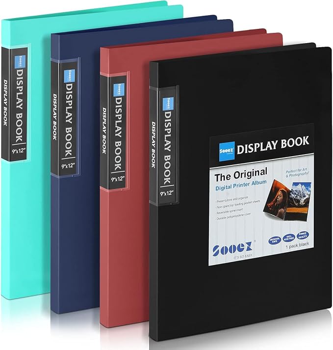 Sooez 30-Pocket Binder with Plastic Sleeves 9x12, Heavy Duty Art Portfolio by Sooez