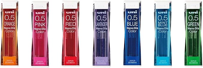 Uni NanoDia Color Mechanical Pencil Leads 0.5mm 7 Color Set, 7 Pack/total 140 by uni-ball