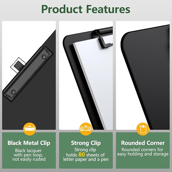 Black Clipboard with Pen Holder, 8.5 x 11 Clip Boards | Black Low Profile Clip - Image 4