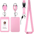 Pink ID Badge Holder with Lanyard, Retractable Badge Holders Reels and Lanyards by happyhbt