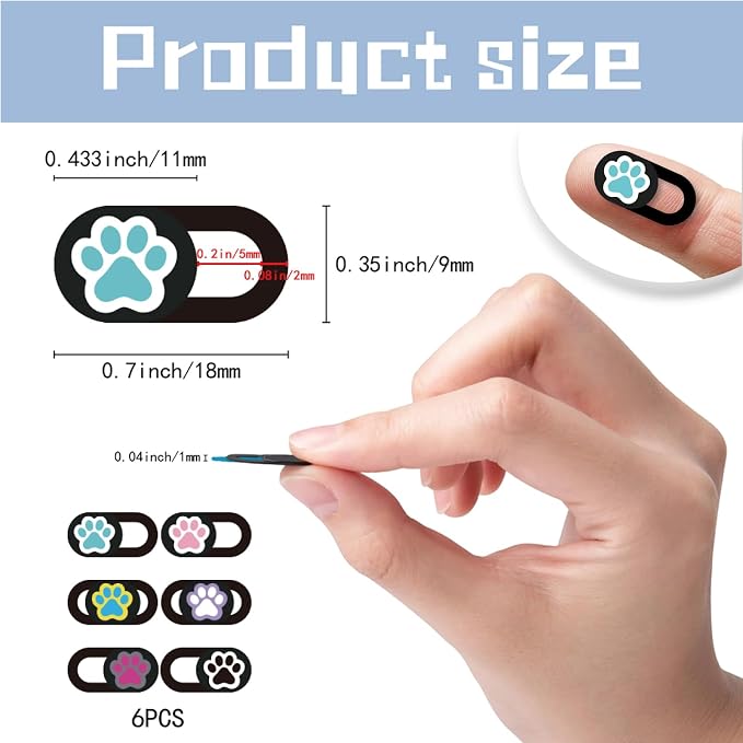6Pcs 6 Styles Paw Print Cute Laptop Camera Cover 0.04 Inch Privacy Guard - Image 2