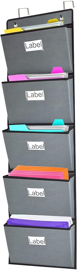 Over the Door Hanging File Organizer 5 Extra Large Pockets Wall Hanging File by VAKMRVE