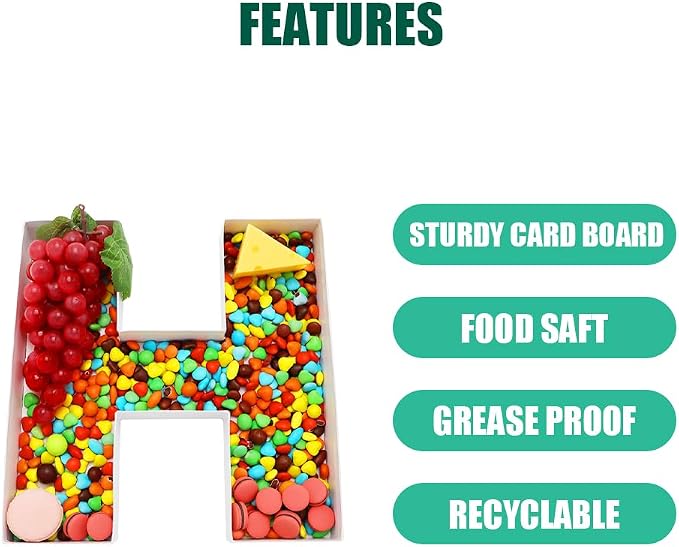 Cardboard Letter Fillable Charcuterie Board Candy Food Tray, 12.2 inch - Image 3