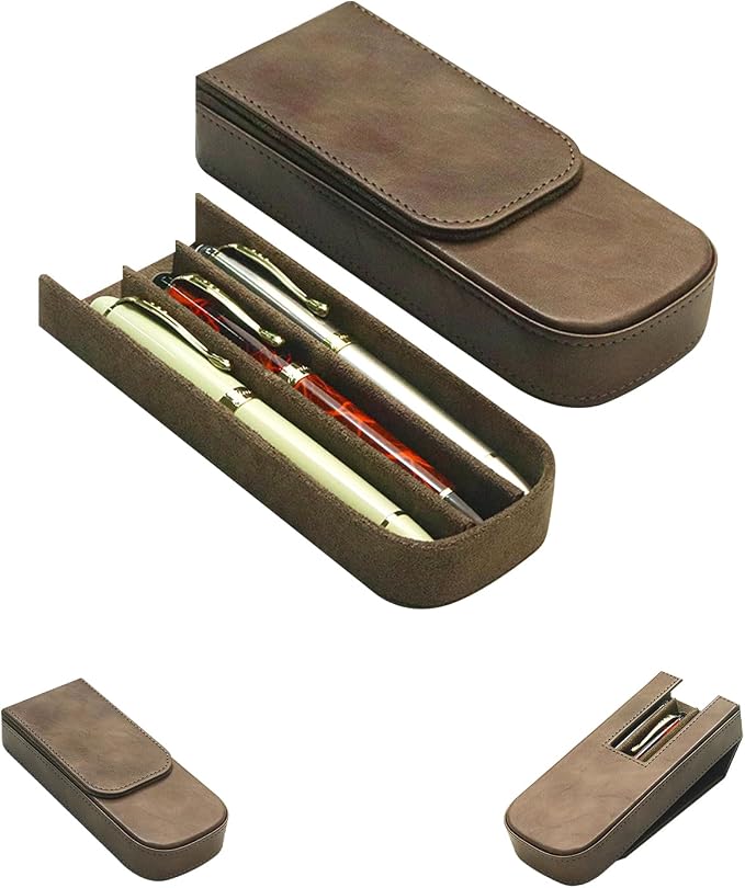 Leather Triple Pen Case Pencil Pouch Holder by MIVLXLX
