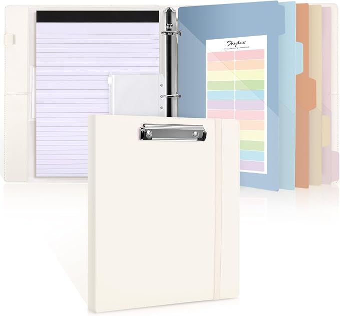 SKYDUE 3 Ring Binder with Clipboard, 1 Inch Binder, 13.2" × 10.2" PU Clipboard by SKYDUE