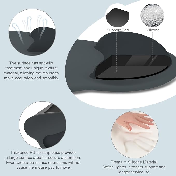 MOSISO Wrist Rest Support for Mouse Pad&Keyboard Set, Circle Curved Ergonomic - Image 2