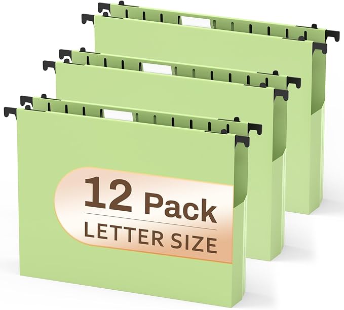 Green Hanging File Folders, 12 Pack Green Hanging File Folder Letter Size by PNETTCO