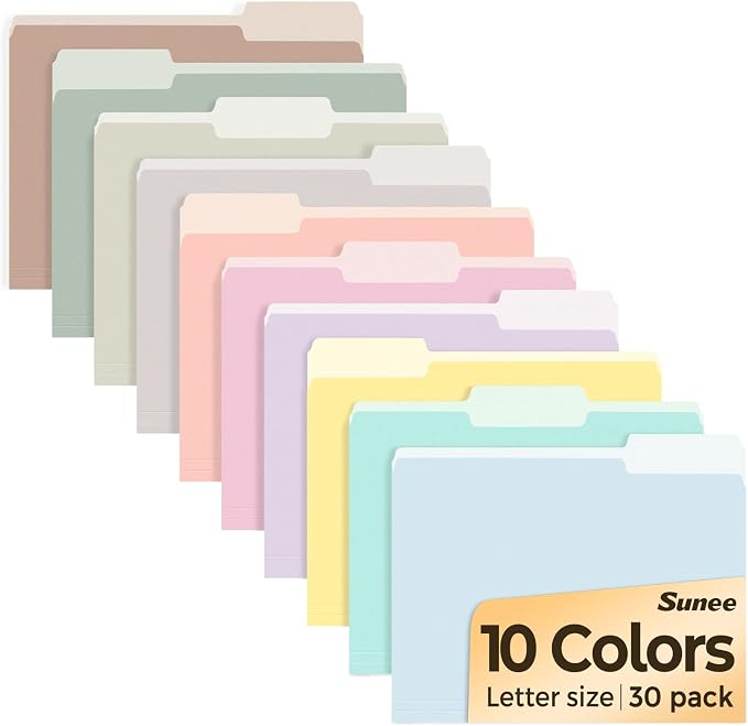 SUNEE File Folders, 30 Pack Manilla Folders 8.5 x 11, 10 Colors Folder Office by SUNEE