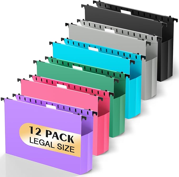 SHUTEX Extra Capacity Legal Size Hanging File Folders, 12 Pack Reinforced by Shutex