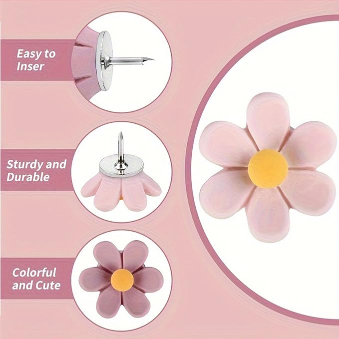 50 Pcs Flower Push Pins Cute Decorative Colorful Floral Thumb Tacks, Flower - Image 3