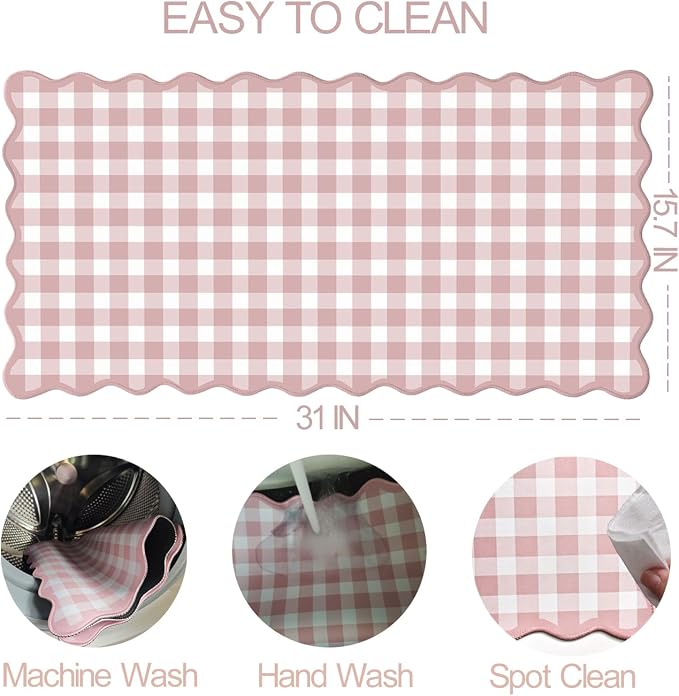 Scalloped‌ Pink Checkered Gingham Desk Mat Cute Pastel Large Mouse Pad Kawaii - Image 4