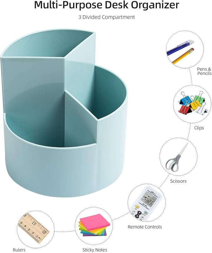 Desk Pencil Pen Holder, 3-Slot 360 Spinning Desk Organizer, Cute Pencil Cup Pot - Image 3