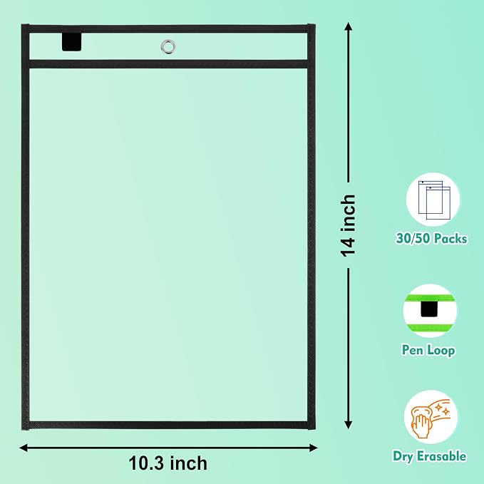 50-Pack Oversized Reusable Dry Erase Pocket Sleeves, 10x14 Ticket Holders - Image 2