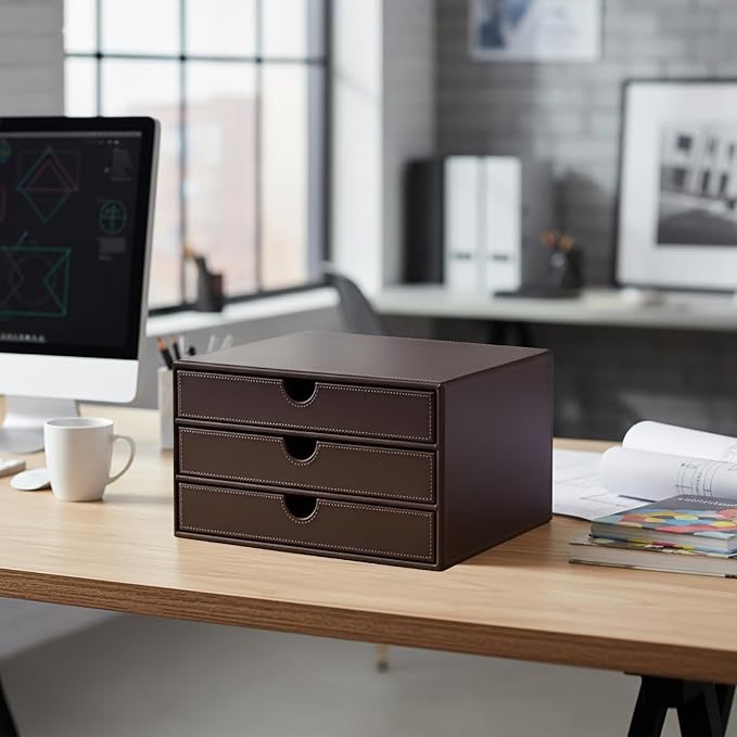 UnionBasic Leather Desktop Drawer Organizer, File Cabinet Magazine Document - Image 2