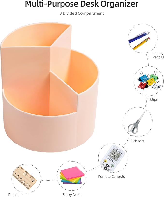 Desk Pencil Pen Holder, 3 Slots 360-Degree Spinning Organizers, Desktop Storage - Image 3