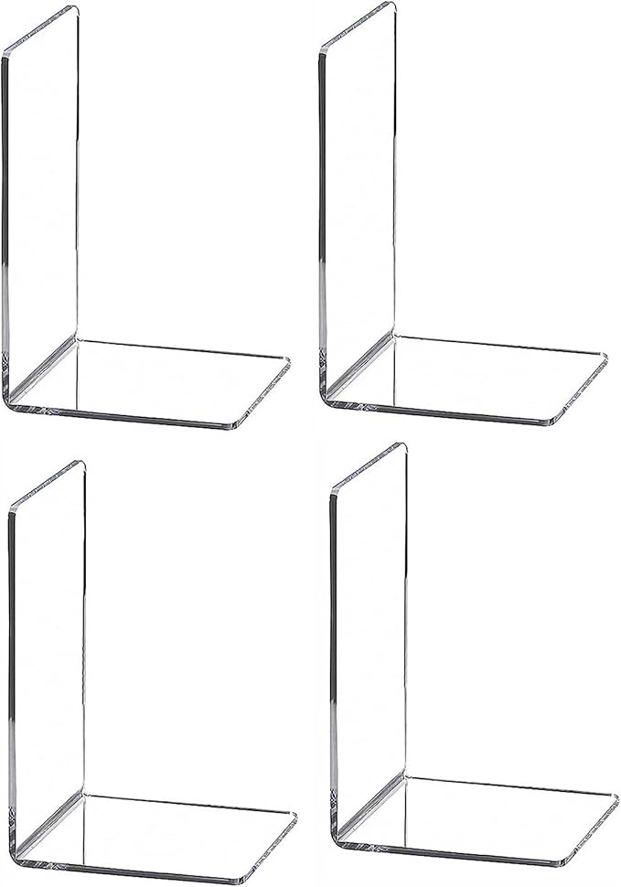 4pcs Clear Book Ends for Heavy Books, Acrylic Book Shelf Organizer for Desk by Cqacrylic