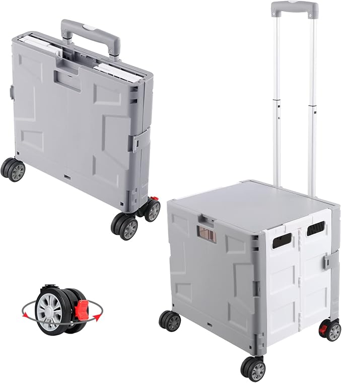 FELICON Folding Utility Cart Rolling Crate Handcart Basket Tote-Gray+White | by FELICON