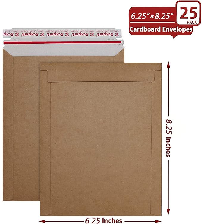 Xxcxpark 25 Pack Brown Kraft Rigid Mailers, 6.25 x 8.25 inches Self Seal Photo - Image 2