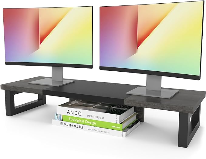WESTREE Dual Monitor Stand Riser, Wood and Steel Monitor Stand Riser, Computer by WESTREE