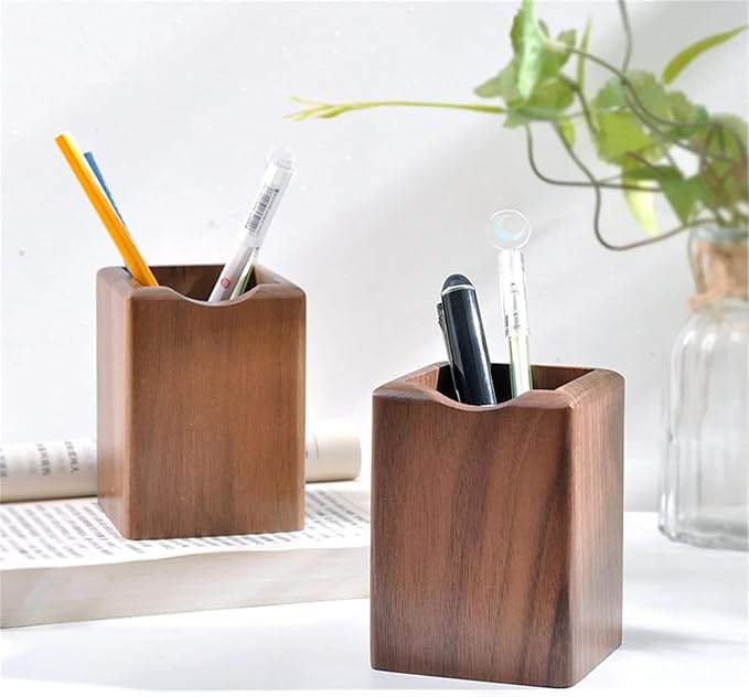 Wooden Pen Holder for Desk, 2 Pack Natural Wood Pencil Cup Holder – Office Desk - Image 8