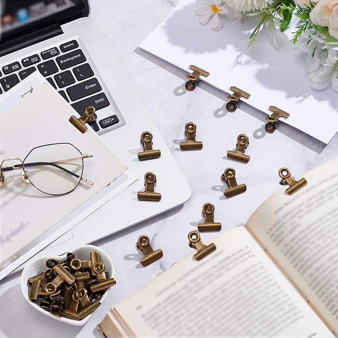 CRASPIRE 60Pcs Bronze Bulldog Clips Mini 1in Vintage Metal Binder Hinge Clip - Image 3