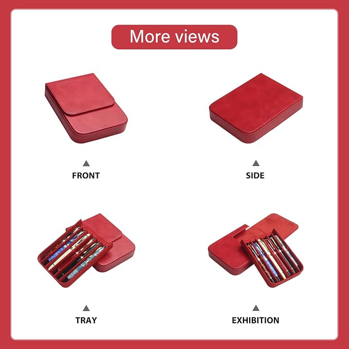 PU Leather 6 Fountain Pen/Pencil Tray Case, Magnetic Closure - Image 5