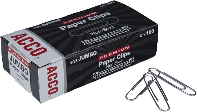ACCO Jumbo Paper Clips, Steel Wire, 20 Sheet Capacity, 1 Box of 100 Clips - Image 3