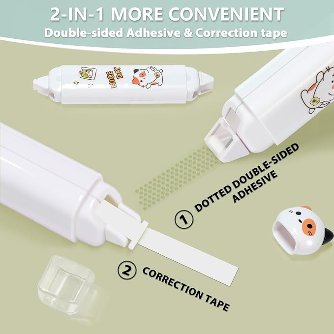 2 in 1 Correction Tape and Double Sided Tape Roller, Cute Quick Dry Japan White - Image 2