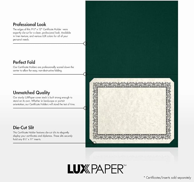 LUXPaper 9.5" x 12" Certificate Holders | Green Linen | 100lb. Cover | 25 Qty - Image 2
