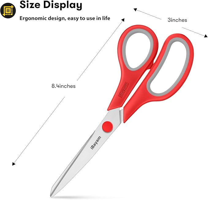 iBayam 8.5" Household Scissors All Purpose 3 Pack, Right/Left Handed - Image 4