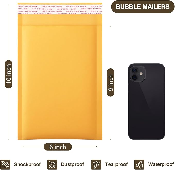UCGOU Kraft Bubble Mailers 6x10 Inch 50 Pack Usable Size 6x9 Inch Yellow Padded - Image 2