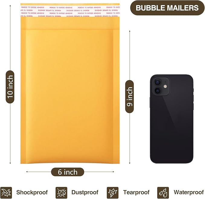 UCGOU Kraft Bubble Mailers 6x10 Inch 100 Pack Usable Size 6x9 Inch Yellow - Image 2