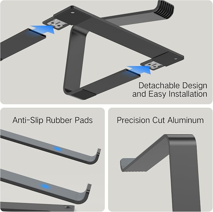 Tonmom Laptop Stand for Desk, Aluminum Laptop Riser Holder, Removable Metal - Image 4