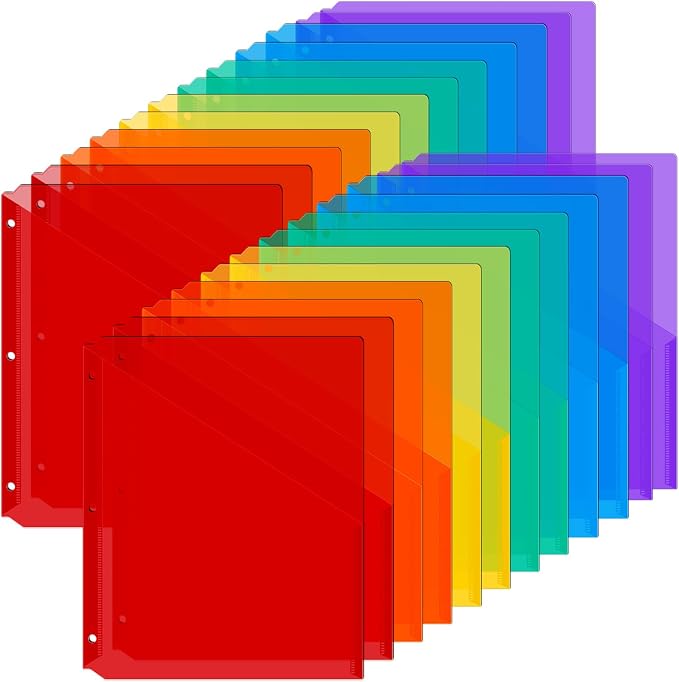 Maitys 30 Pack Binder Pockets 3 Hole Punch Clear Plastic Document Folders by Maitys