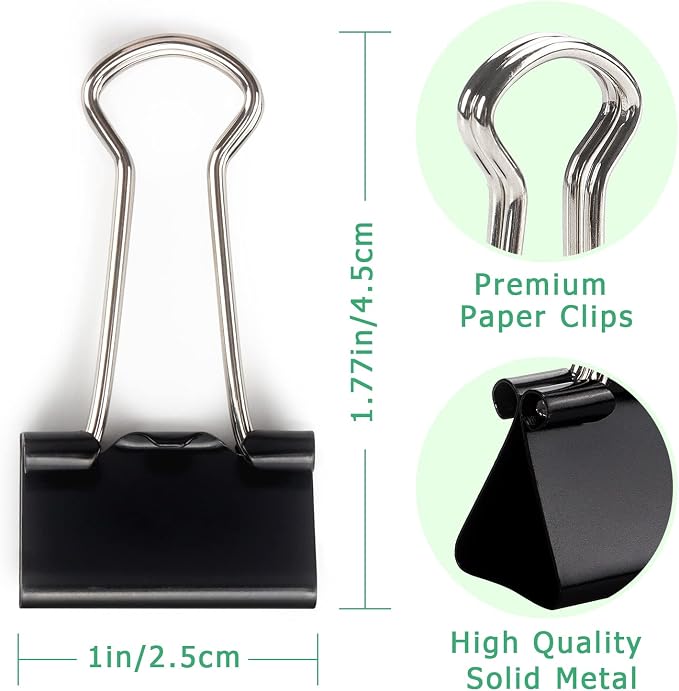 ZZTX Black Binder Clips Paper Clamps Clips Small Size, 1.0 Inches, 36 Pack - Image 3