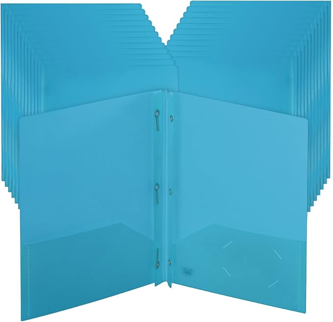 Mr. Pen- Plastic Folders with Pockets and Prongs, 24 Pack, Letter Size | Blue by MrPen
