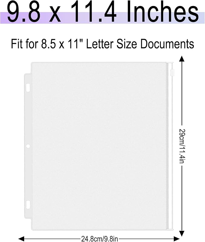Antner 18 Pack Clear Letter Size Binder Pockets 3 Ring Binder Zipper Pouch - Image 2