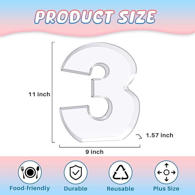 11" Acrylic Number Charcuterie Board Box, Reusable Fillable Number Cake Candy - Image 2