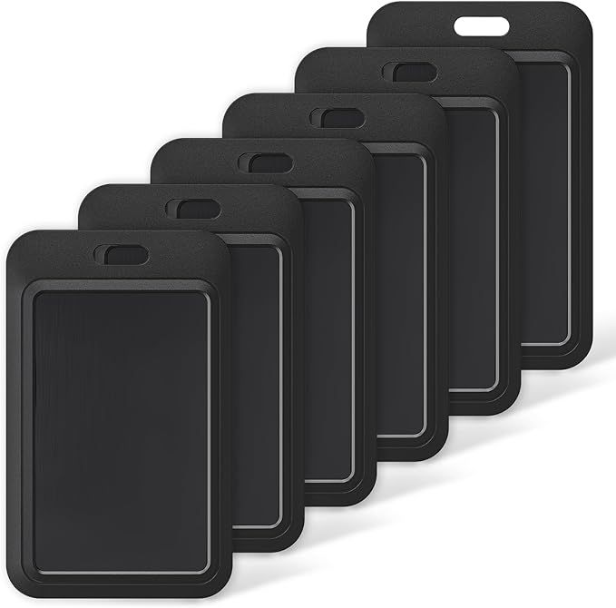 Uniclife 6 Pack Sliding ID Badge Holder Hard Black Vertical Plastic Card Case by UnicLife