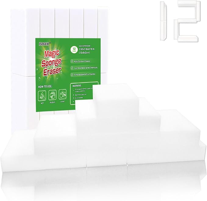 Magic Melamine Sponge Eraser, GRS Certified 12 Pack Magic Cleaning Erasers in by ISDGER