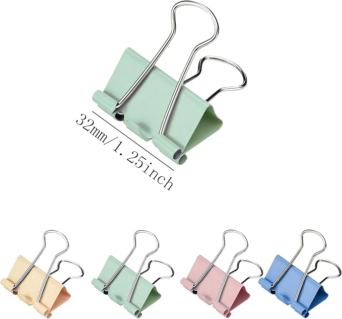 1.25 Inch/32mm Medium Size Colored Binder Clips, Paper Clamps - Image 2