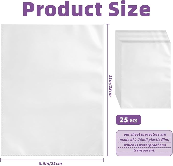 VOKOY 25 Pack No Holes Sheet Protectors, 8.5" x 11", Letter Size Heavy Duty - Image 2