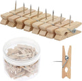 50 PCS Push Pin with Wooden Clips, Durable Wooden Push Pins, Decorative by Joyberg