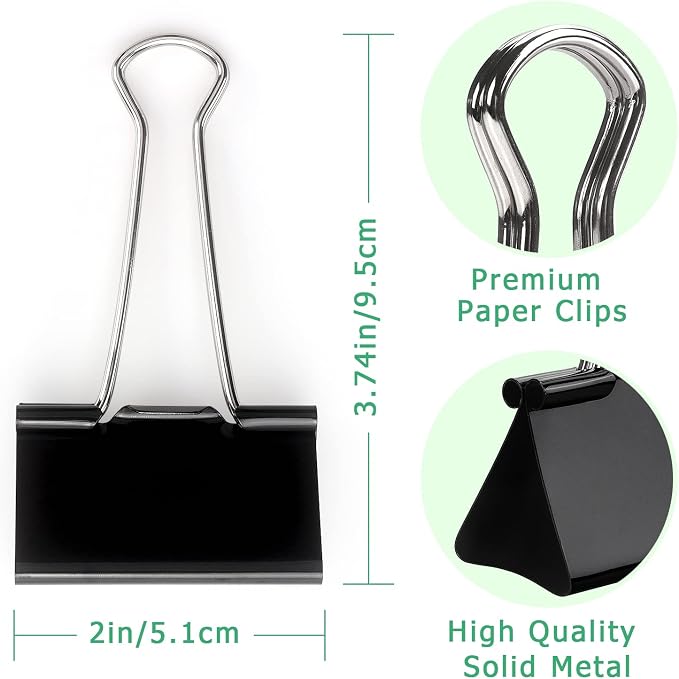 ZZTX 12 Pack Large Binder Clips 2.0 Inches Black | Paper Clamps Clips, Durable - Image 3